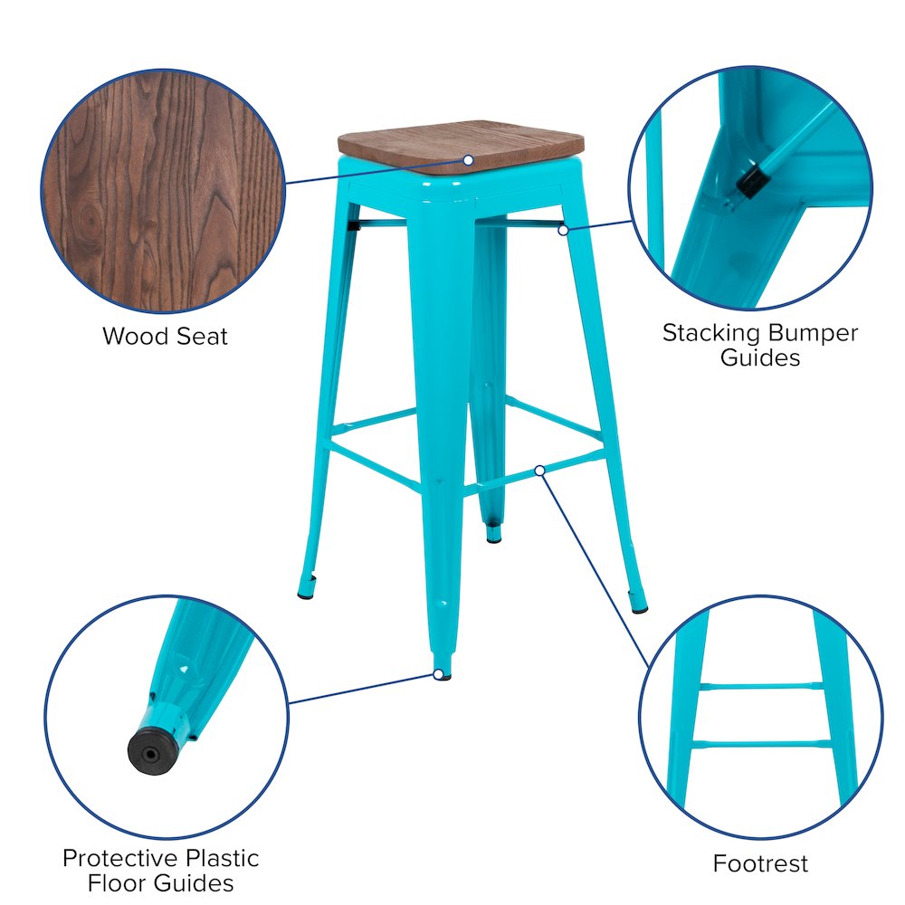 Set of 4 Modern Industrial Metal Stools  in Teal. Picture 5