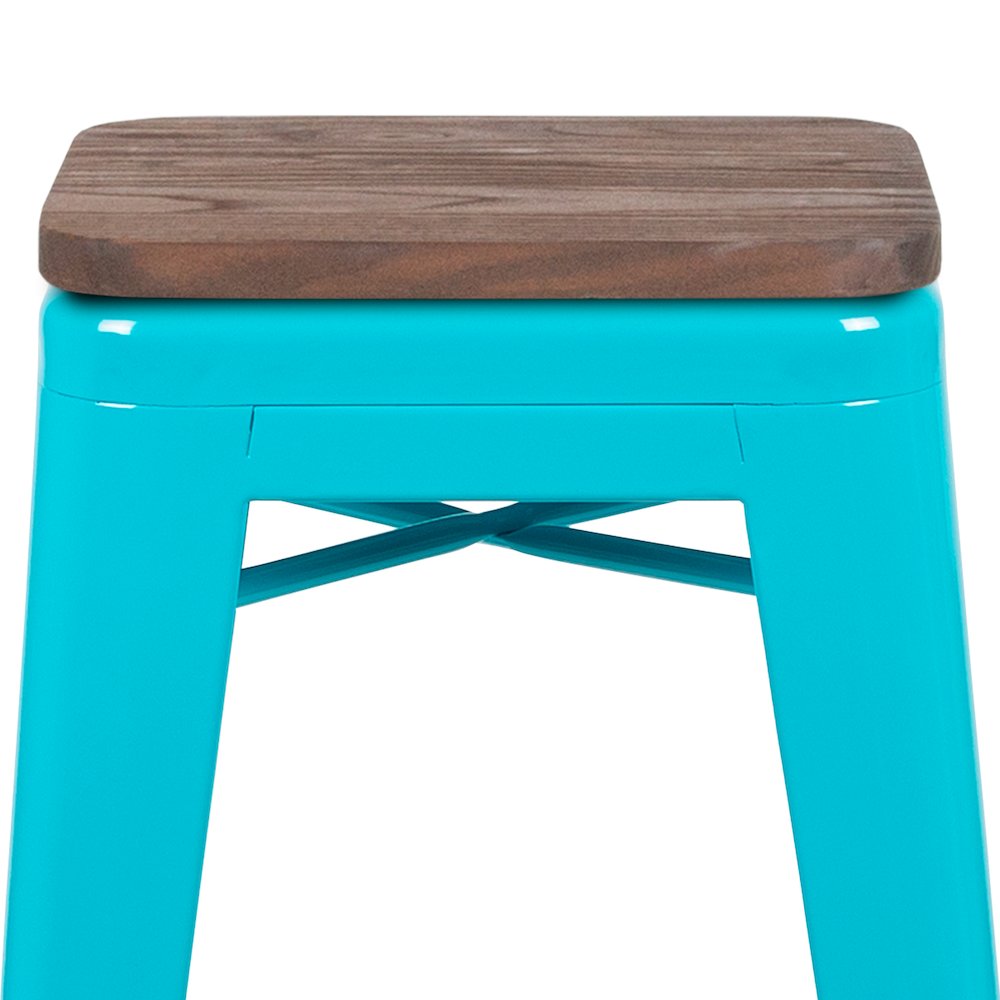 Set of 4 Modern Industrial Metal Stools  in Teal. Picture 7