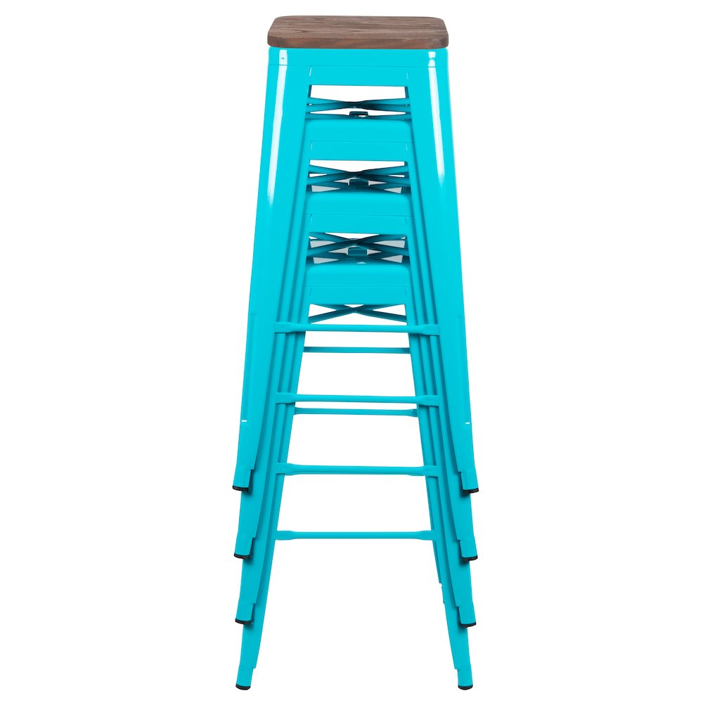 Set of 4 Modern Industrial Metal Stools  in Teal. Picture 12