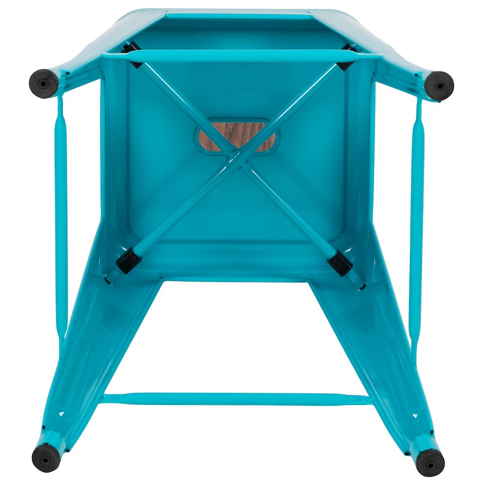 Set of 4 Modern Industrial Metal Stools  in Teal. Picture 11