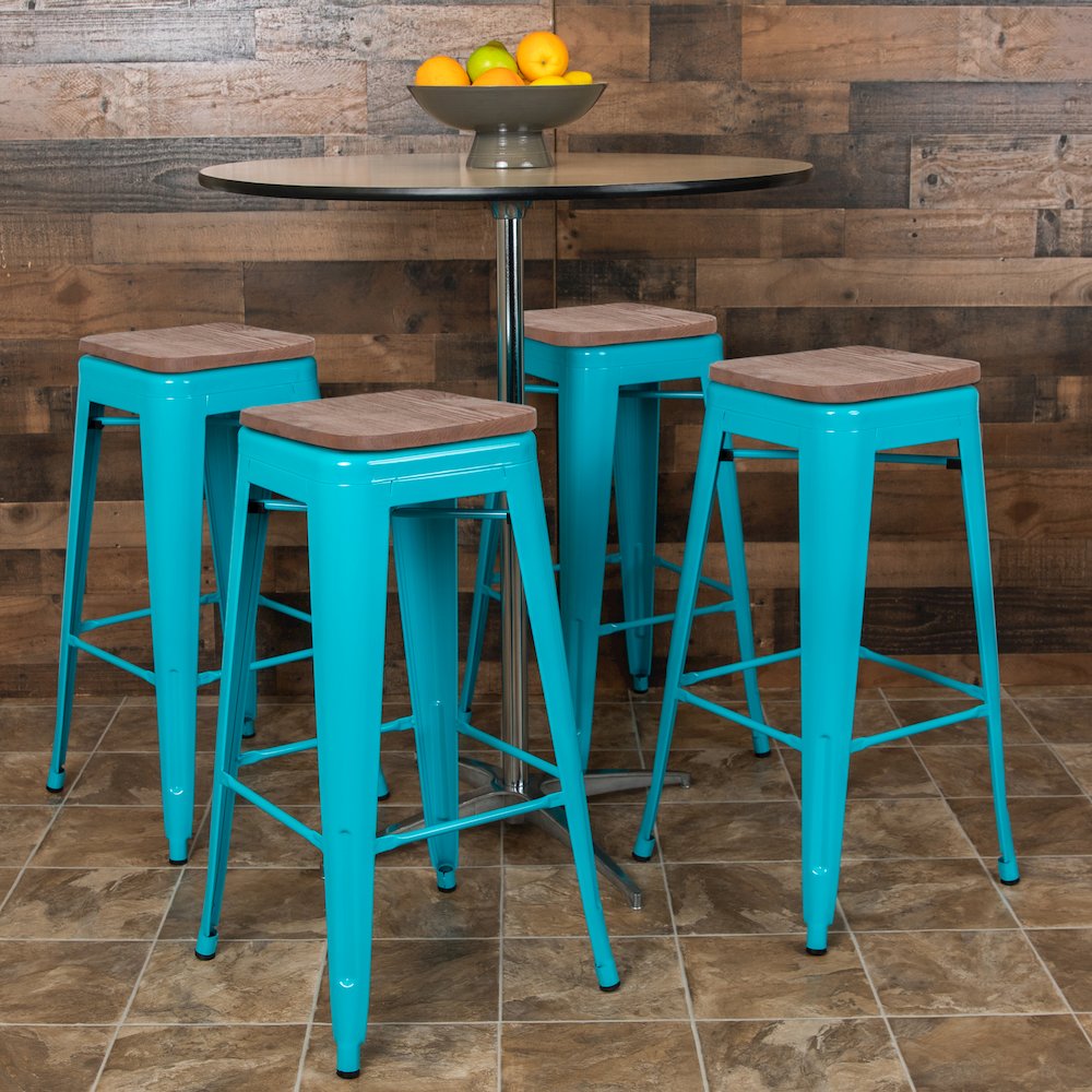Set of 4 Modern Industrial Metal Stools  in Teal. Picture 2