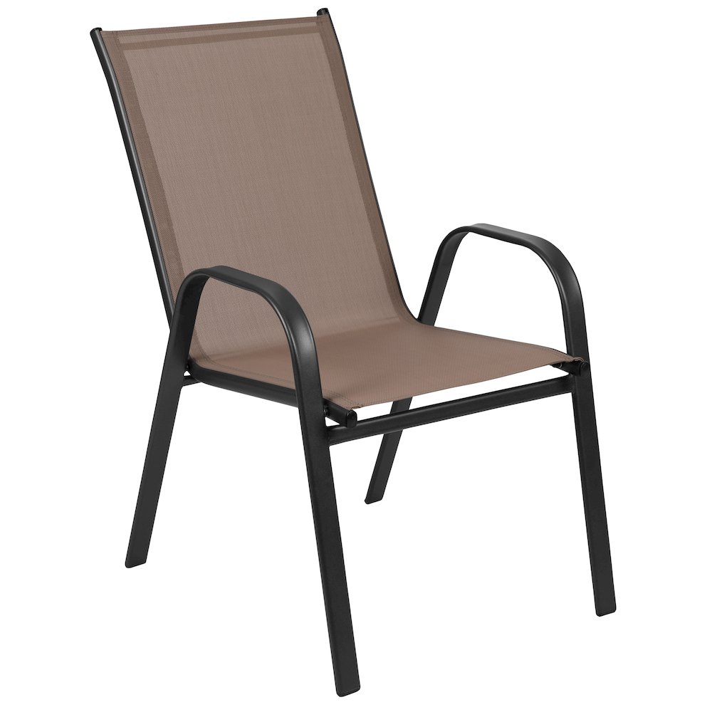 4 Pack Brown Outdoor Stack Chair with Flex Comfort Material and Metal Frame. Picture 9