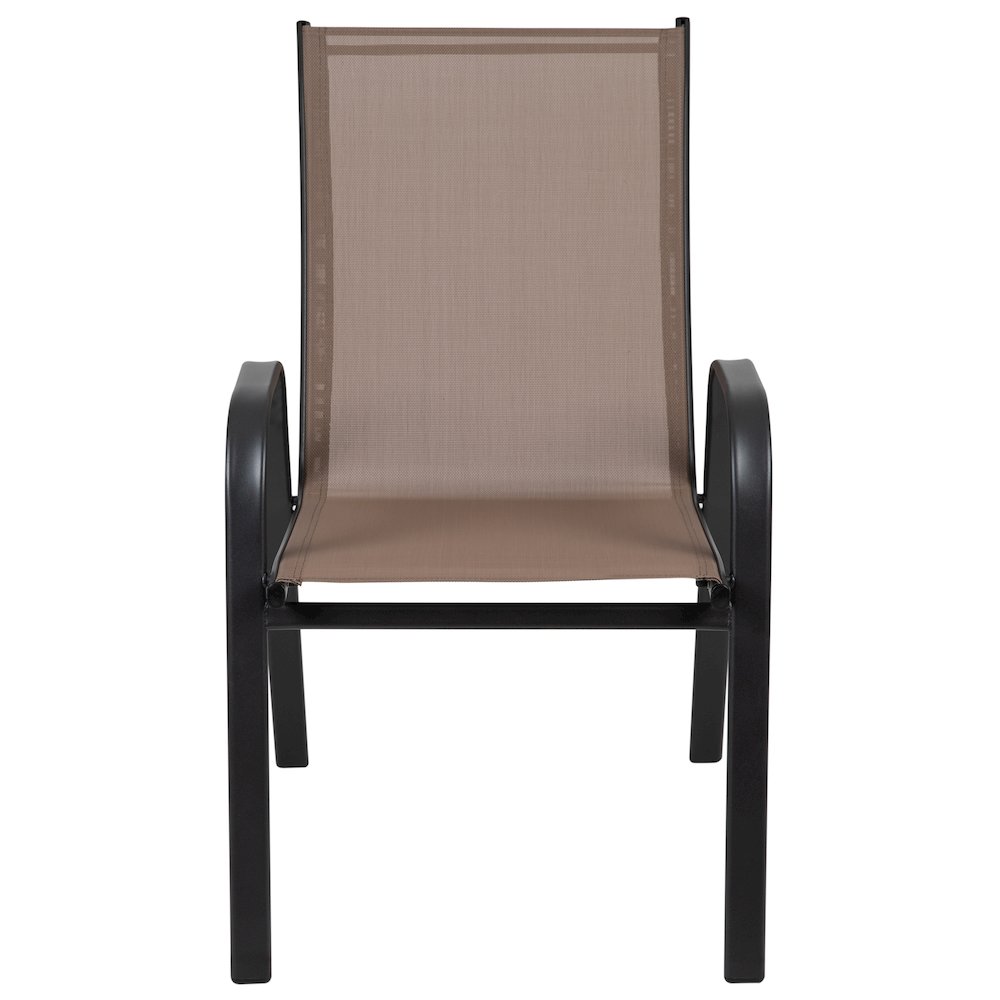 4 Pack Brown Outdoor Stack Chair with Flex Comfort Material and Metal Frame. Picture 5