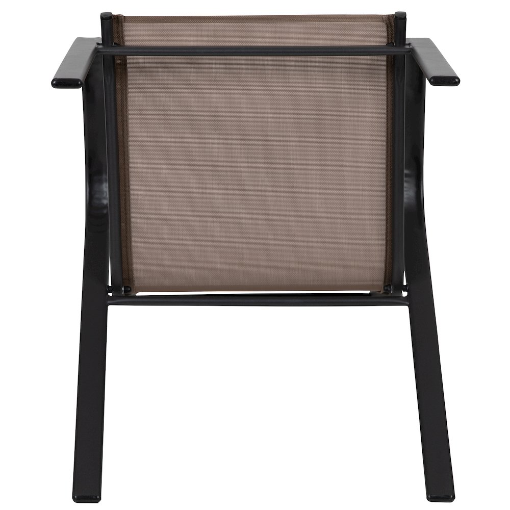 4 Pack Brown Outdoor Stack Chair with Flex Comfort Material and Metal Frame. Picture 13