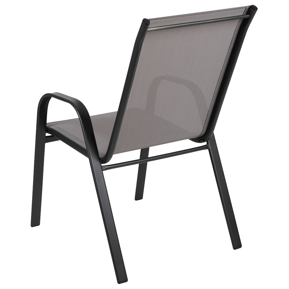 4 Pack Gray Outdoor Stack Chair with Flex Comfort Material and Metal Frame. Picture 7