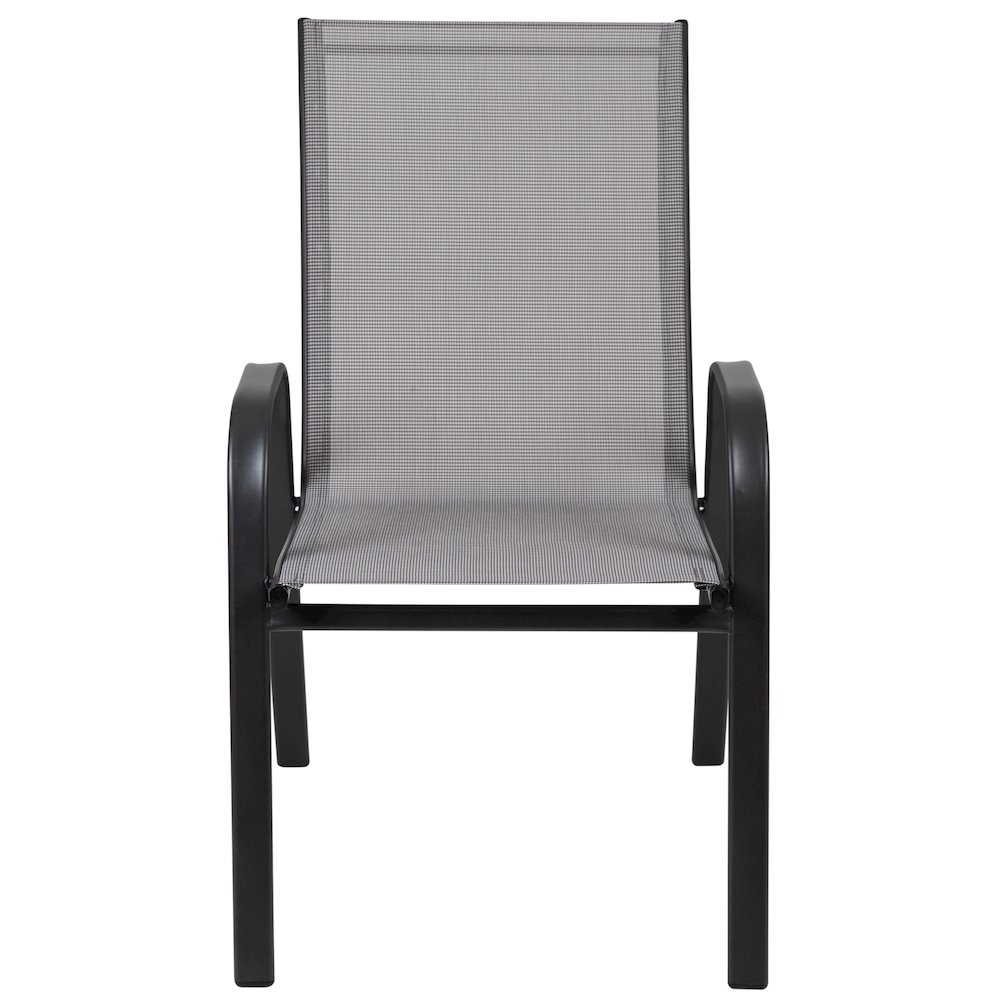 4 Pack Gray Outdoor Stack Chair with Flex Comfort Material and Metal Frame. Picture 5