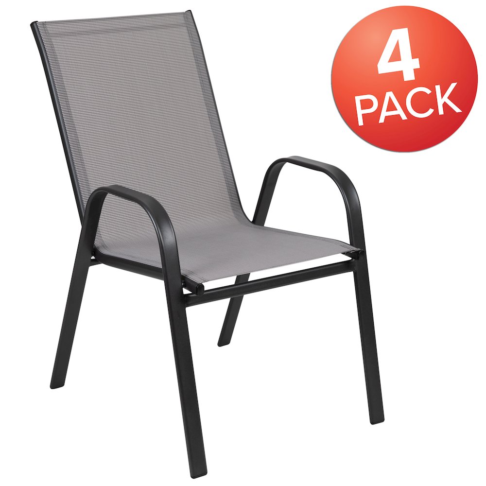 4 Pack Gray Outdoor Stack Chair with Flex Comfort Material and Metal Frame. Picture 1
