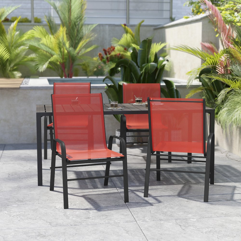 4PK Red Patio Stack Chair. Picture 2