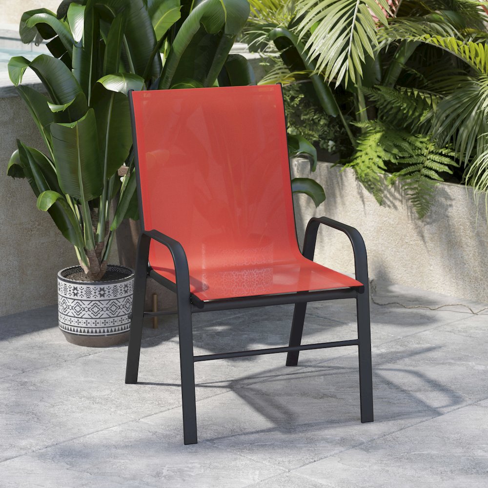 4PK Red Patio Stack Chair. Picture 7