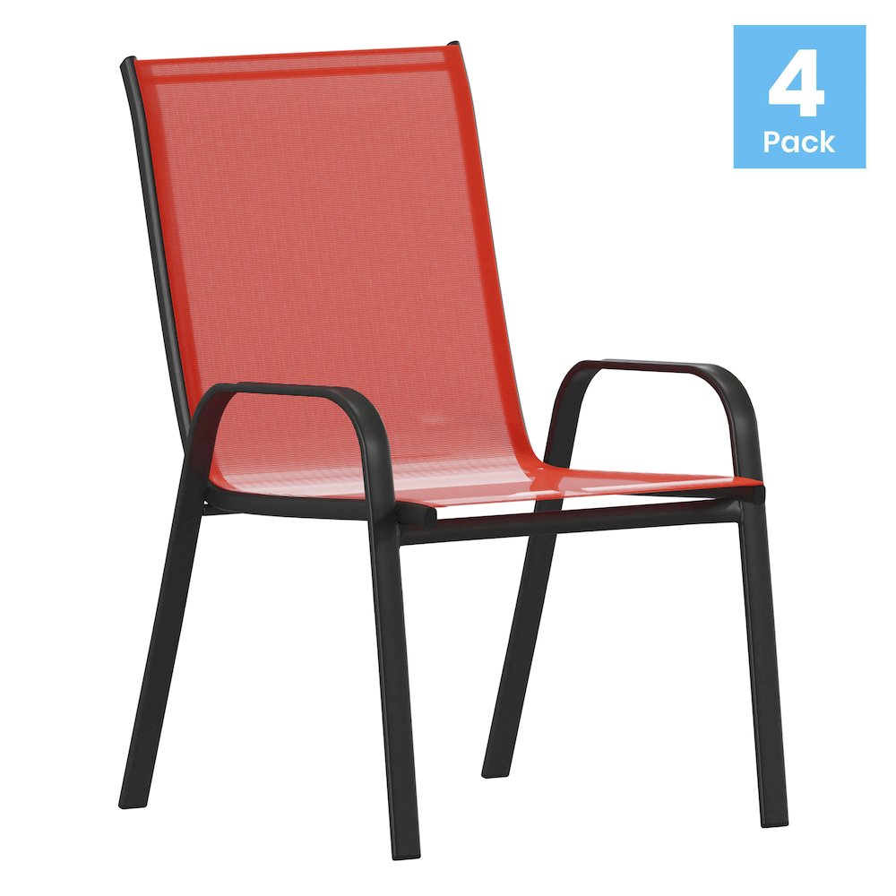 4PK Red Patio Stack Chair. Picture 1