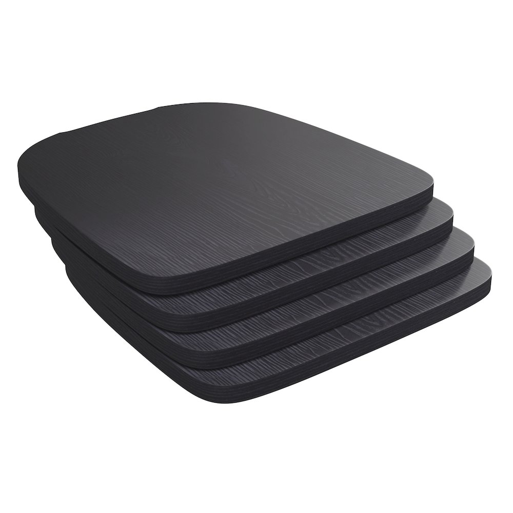 Perry Set of 4 Poly Resin Wood Seat with Rounded Edges for Colorful Metal Chairs and Stools in Black. Picture 3
