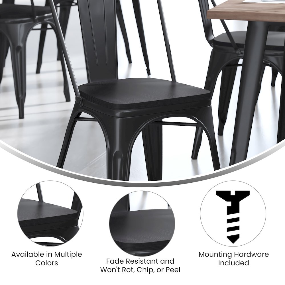 Perry Set of 4 Poly Resin Wood Seat with Rounded Edges for Colorful Metal Chairs and Stools in Black. Picture 5