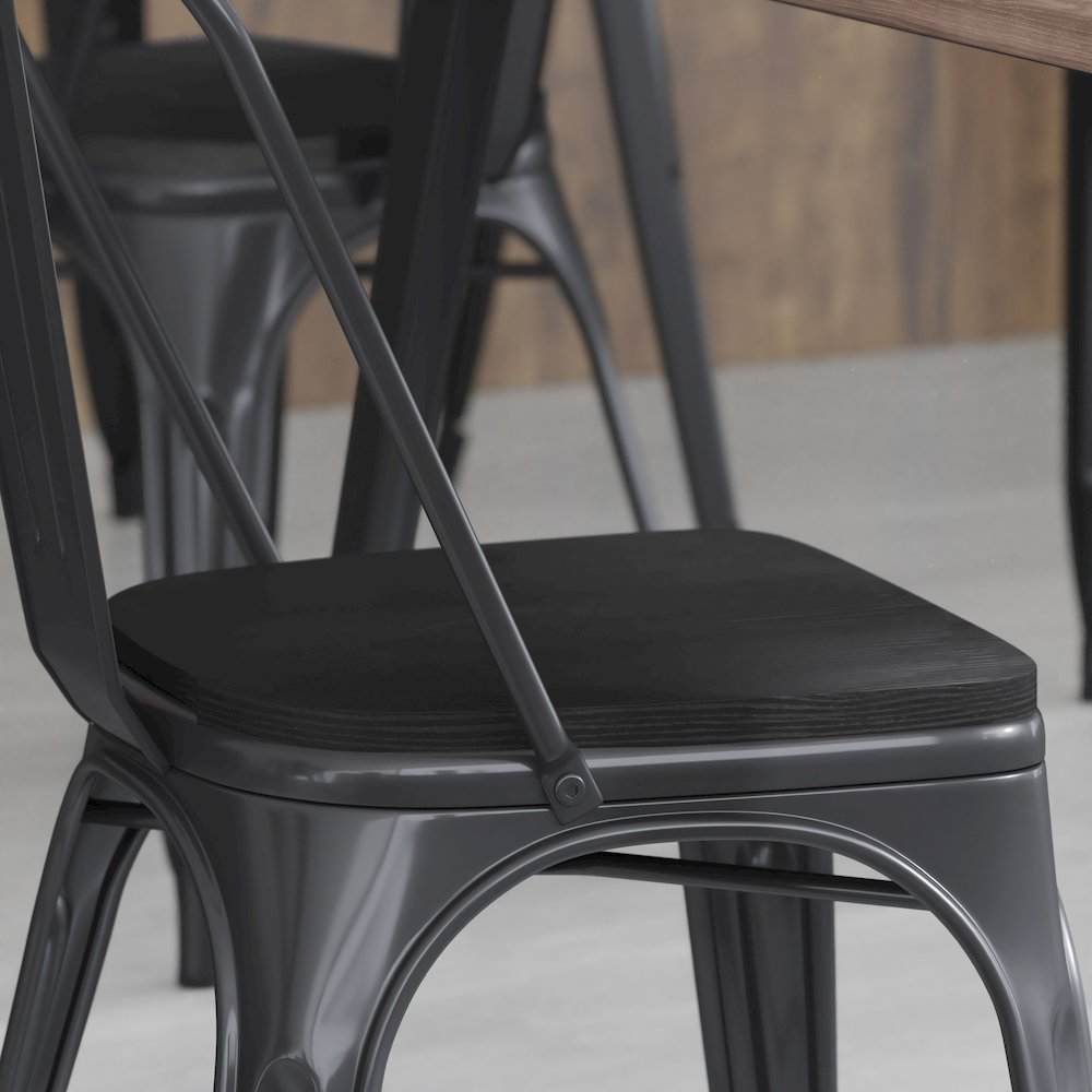 Perry Set of 4 Poly Resin Wood Seat with Rounded Edges for Colorful Metal Chairs and Stools in Black. Picture 2