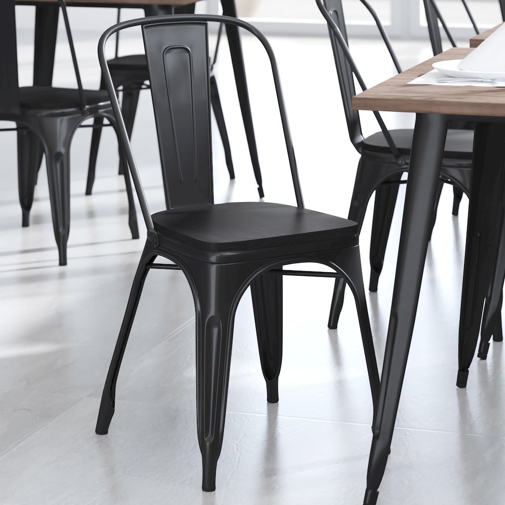 Perry Set of 4 Poly Resin Wood Seat with Rounded Edges for Colorful Metal Chairs and Stools in Black. Picture 7
