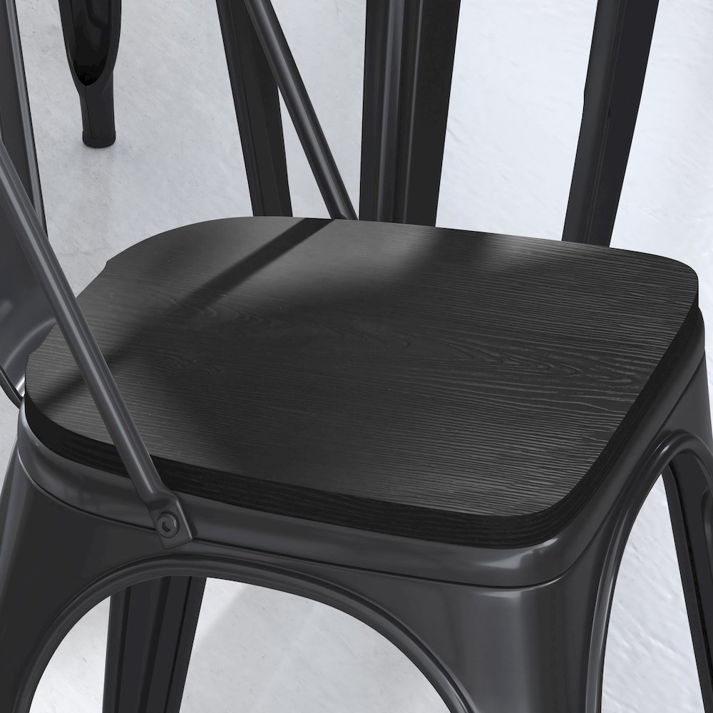 Perry Set of 4 Poly Resin Wood Seat with Rounded Edges for Colorful Metal Chairs and Stools in Black. Picture 8