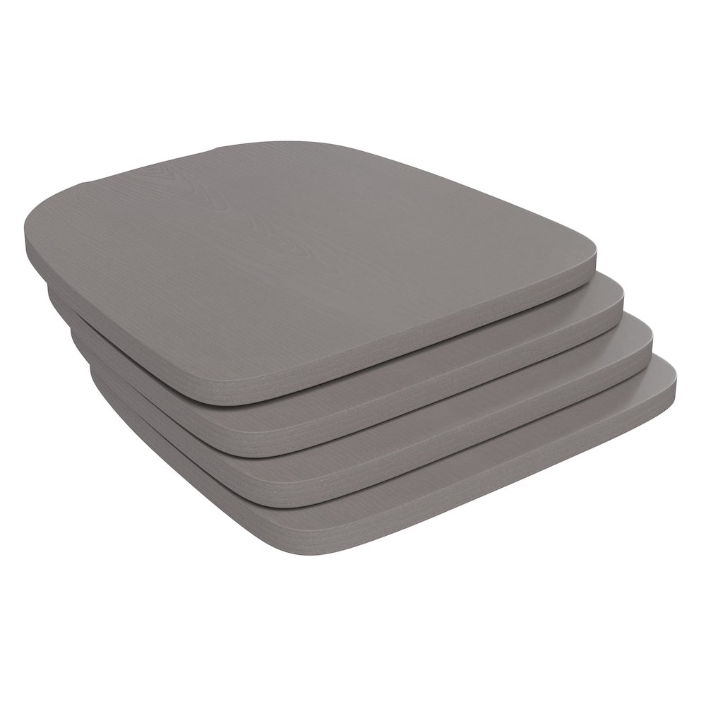 Perry Set of 4 Poly Resin Wood Seat with Rounded Edges for Colorful Metal Chairs and Stools in Gray. Picture 3