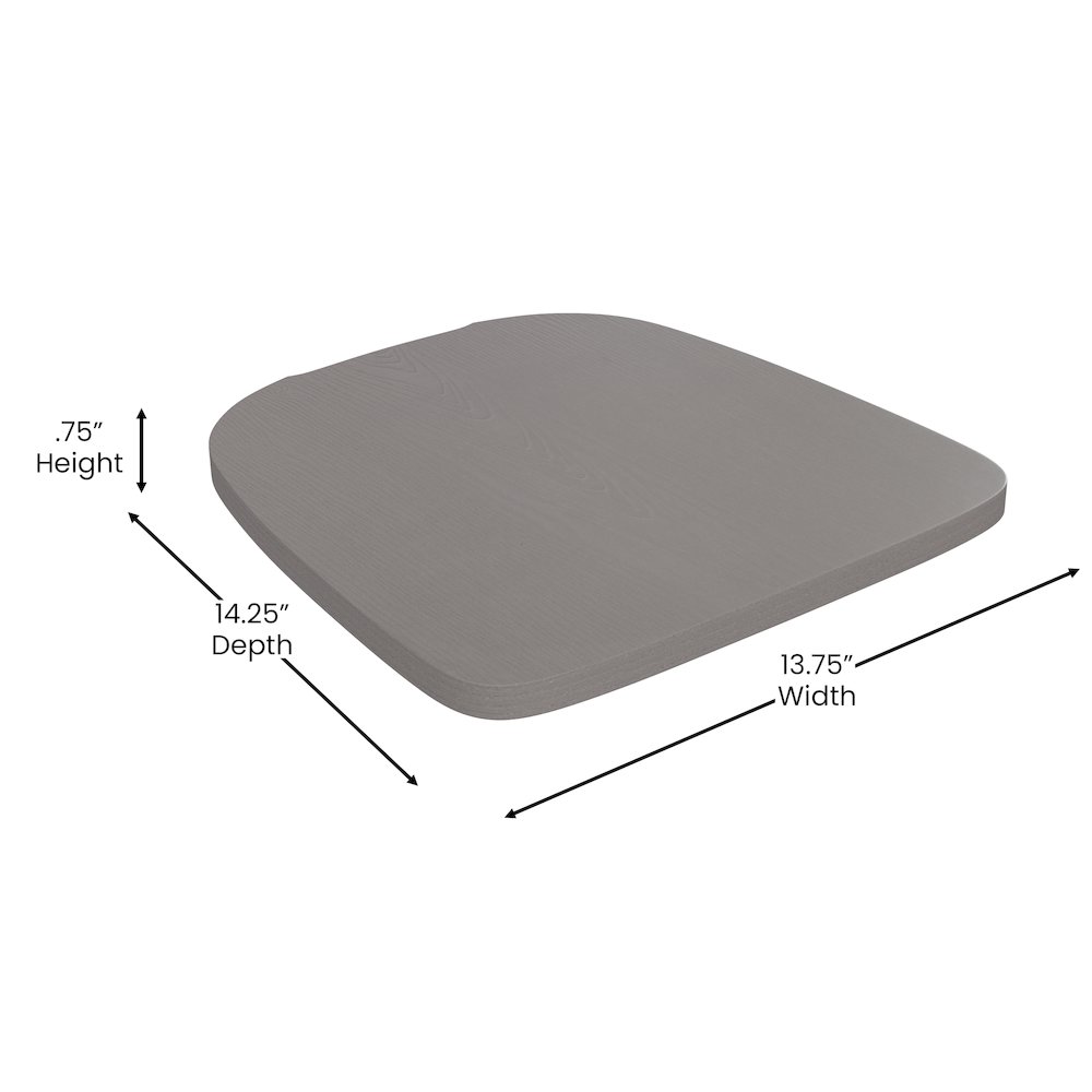 Perry Set of 4 Poly Resin Wood Seat with Rounded Edges for Colorful Metal Chairs and Stools in Gray. Picture 6