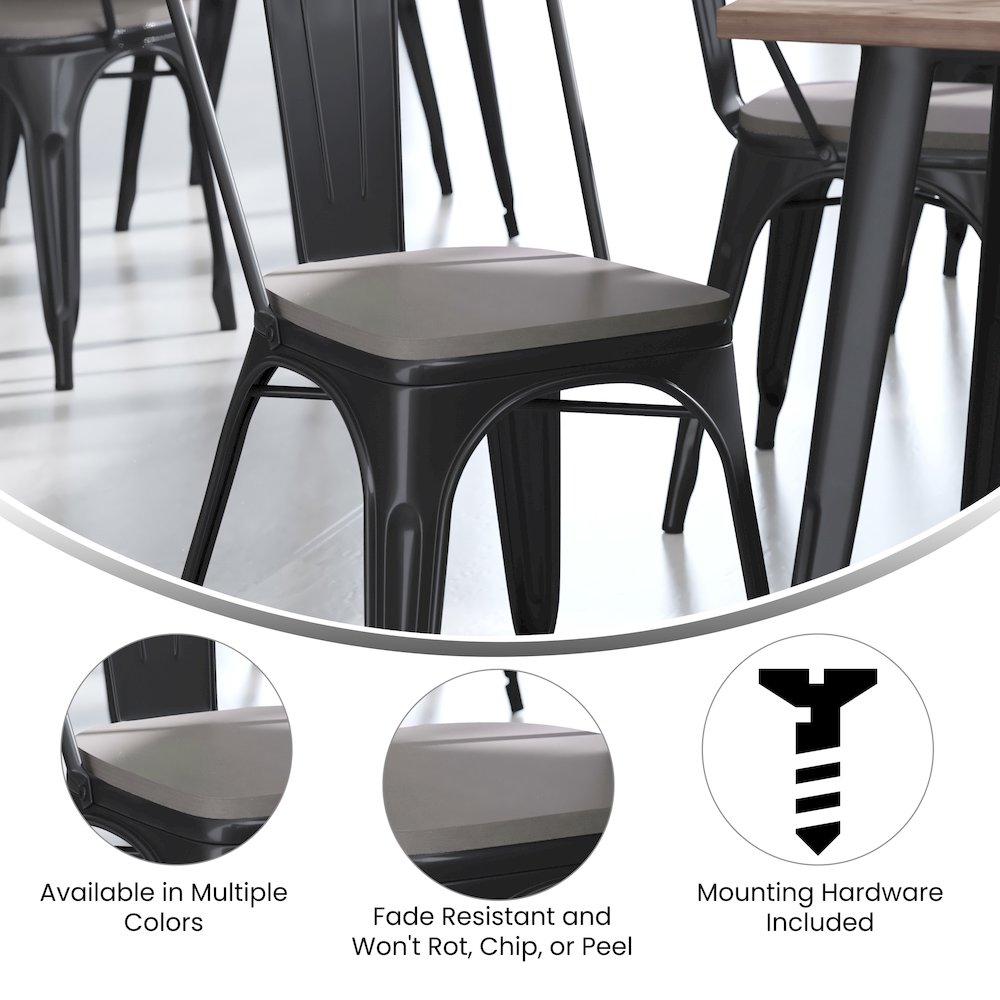 Perry Set of 4 Poly Resin Wood Seat with Rounded Edges for Colorful Metal Chairs and Stools in Gray. Picture 5