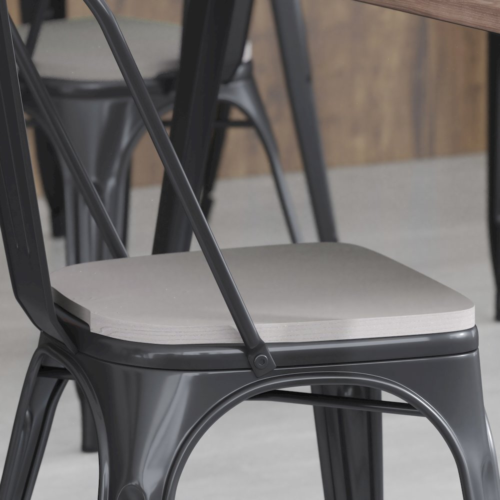 Perry Set of 4 Poly Resin Wood Seat with Rounded Edges for Colorful Metal Chairs and Stools in Gray. Picture 2