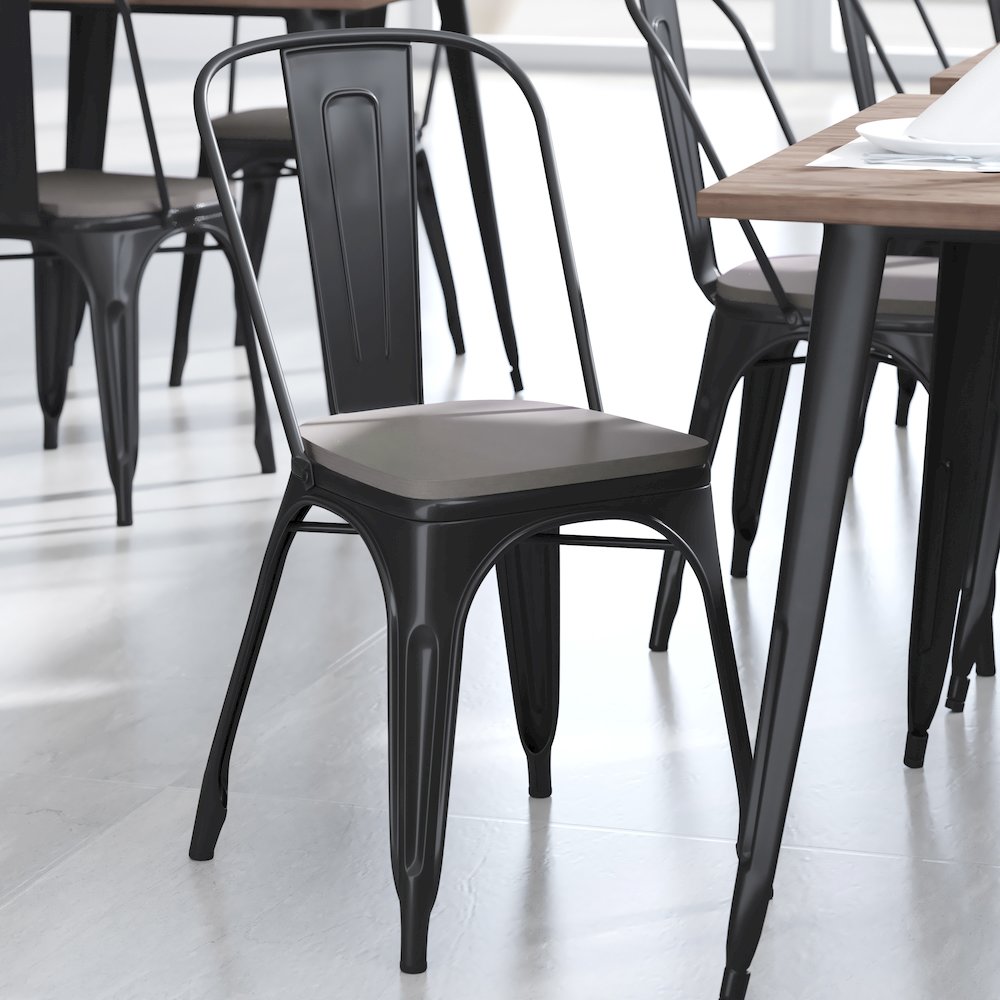Perry Set of 4 Poly Resin Wood Seat with Rounded Edges for Colorful Metal Chairs and Stools in Gray. Picture 7