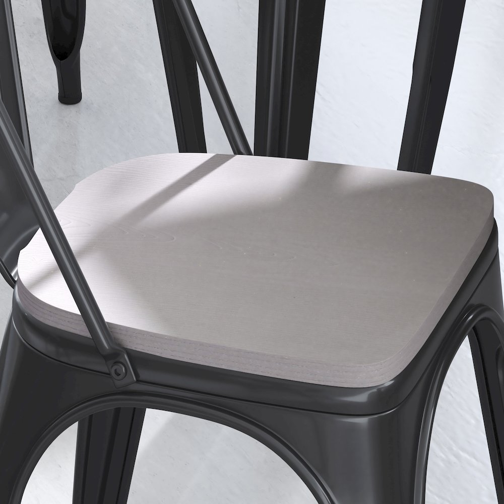 Perry Set of 4 Poly Resin Wood Seat with Rounded Edges for Colorful Metal Chairs and Stools in Gray. Picture 8