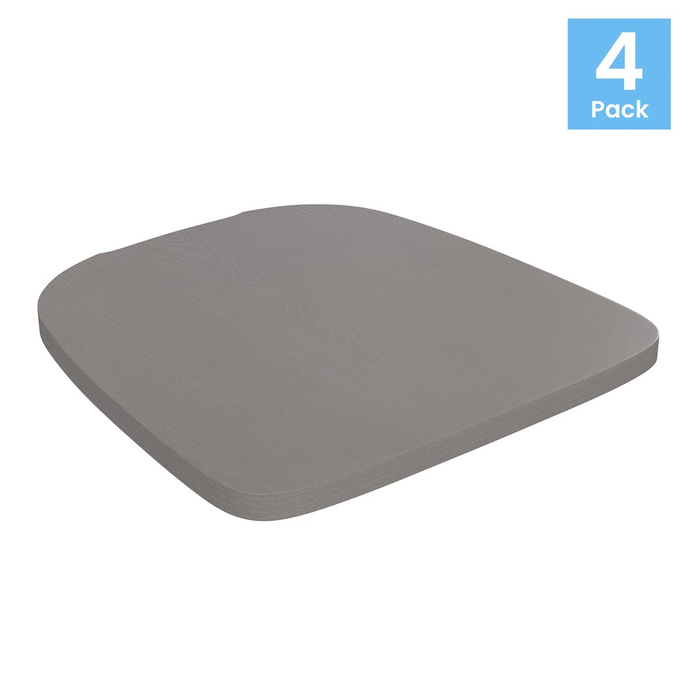 Perry Set of 4 Poly Resin Wood Seat with Rounded Edges for Colorful Metal Chairs and Stools in Gray. Picture 1