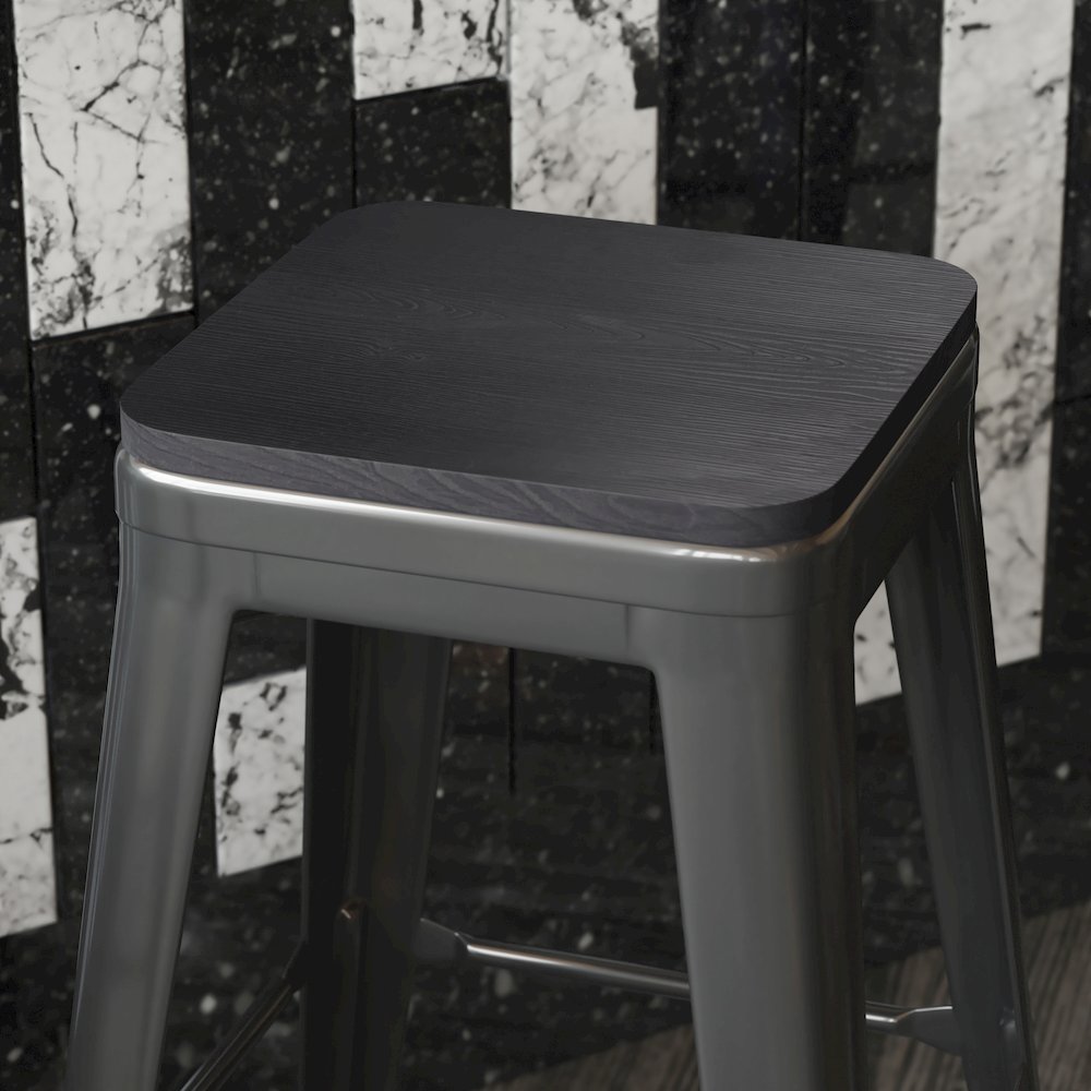 Perry Poly Resin Wood Square Seat with Rounded Edges for Colorful Metal Barstools in Black. Picture 2