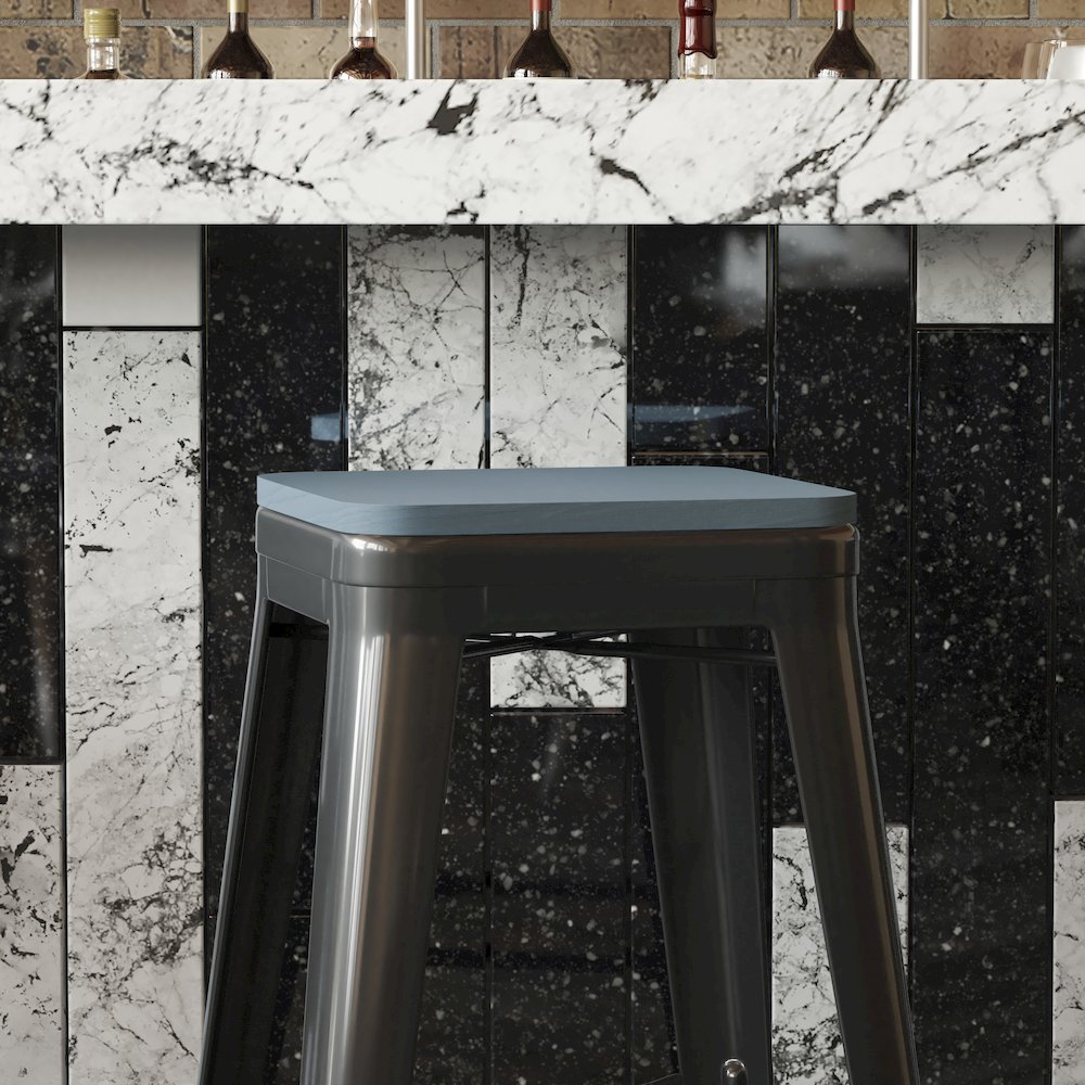 Perry Poly Resin Wood Square Seat with Rounded Edges for Colorful Metal Barstools in Teal-Blue. Picture 7