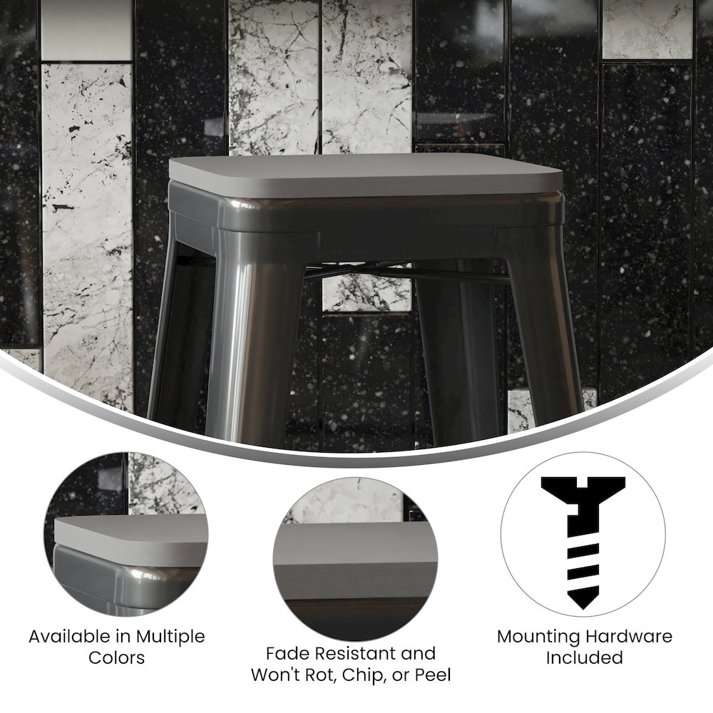 Perry Poly Resin Wood Square Seat with Rounded Edges for Colorful Metal Barstools in Gray. Picture 5