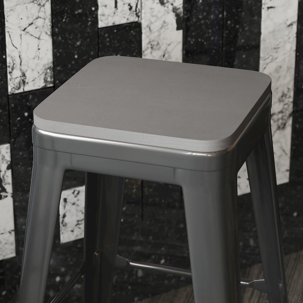 Perry Poly Resin Wood Square Seat with Rounded Edges for Colorful Metal Barstools in Gray. Picture 2