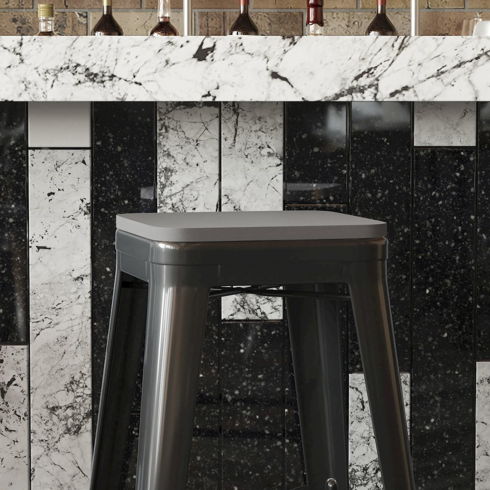 Perry Poly Resin Wood Square Seat with Rounded Edges for Colorful Metal Barstools in Gray. Picture 7