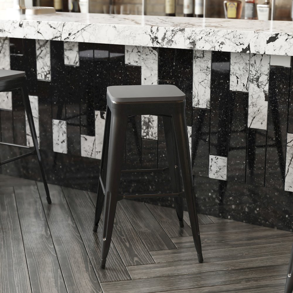 Perry Poly Resin Wood Square Seat with Rounded Edges for Colorful Metal Barstools in Gray. Picture 8