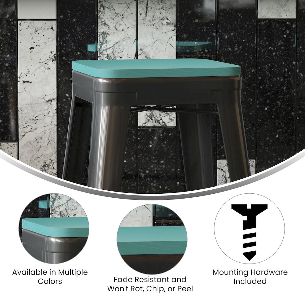 Perry Poly Resin Wood Square Seat with Rounded Edges for Colorful Metal Barstools in Mint. Picture 5