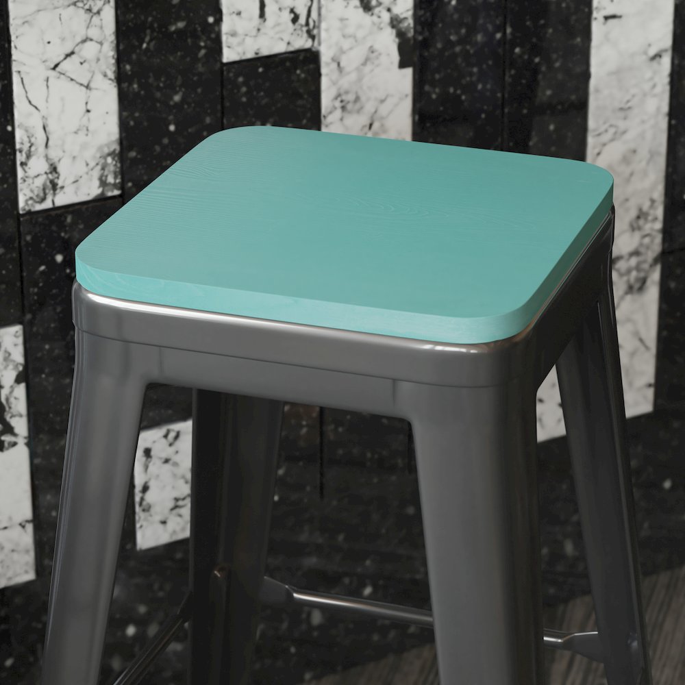 Perry Poly Resin Wood Square Seat with Rounded Edges for Colorful Metal Barstools in Mint. Picture 2