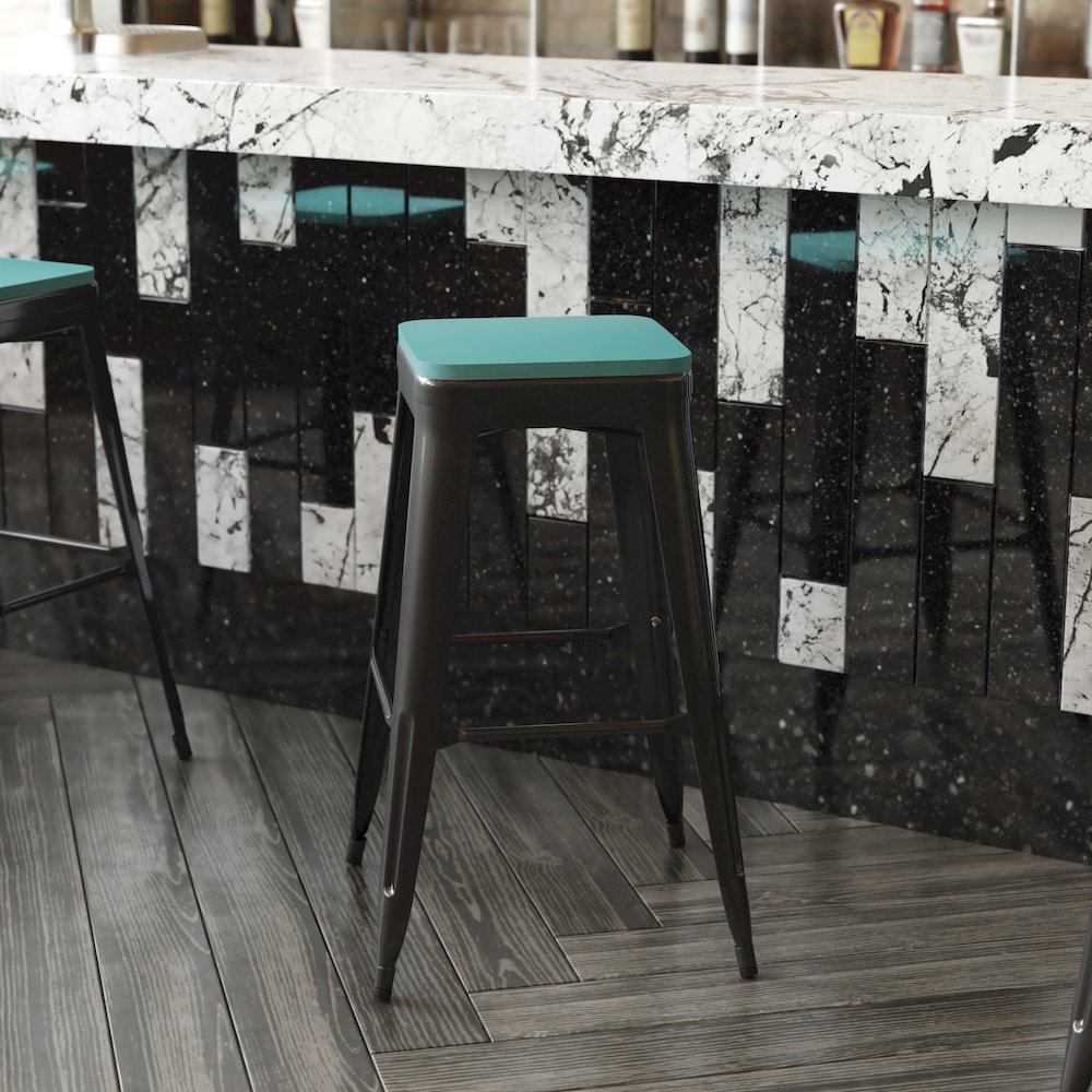 Perry Poly Resin Wood Square Seat with Rounded Edges for Colorful Metal Barstools in Mint. Picture 8