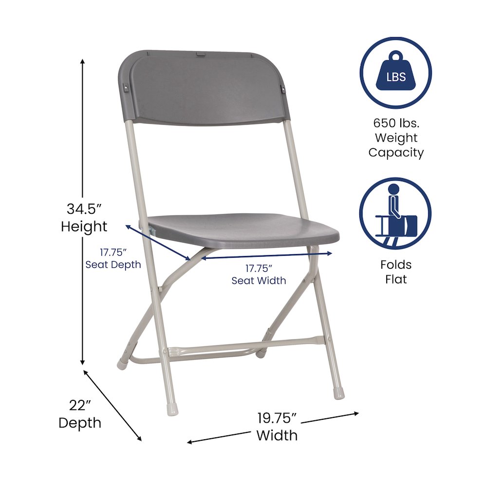 Hercules™ Series 4 Pack Gray Plastic Folding Chairs, Commercial Grade Contoured Comfort Big & Tall, 650LB. Weight Capacity Chair. Picture 8