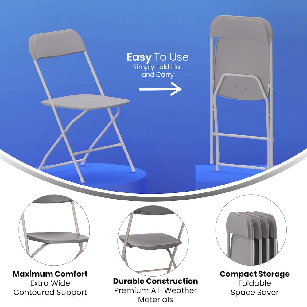Hercules™ Series 4 Pack Gray Plastic Folding Chairs, Commercial Grade Contoured Comfort Big & Tall, 650LB. Weight Capacity Chair. Picture 7