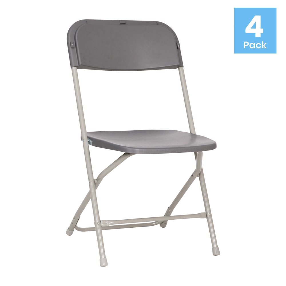 Hercules™ Series 4 Pack Gray Plastic Folding Chairs, Commercial Grade Contoured Comfort Big & Tall, 650LB. Weight Capacity Chair. Picture 1