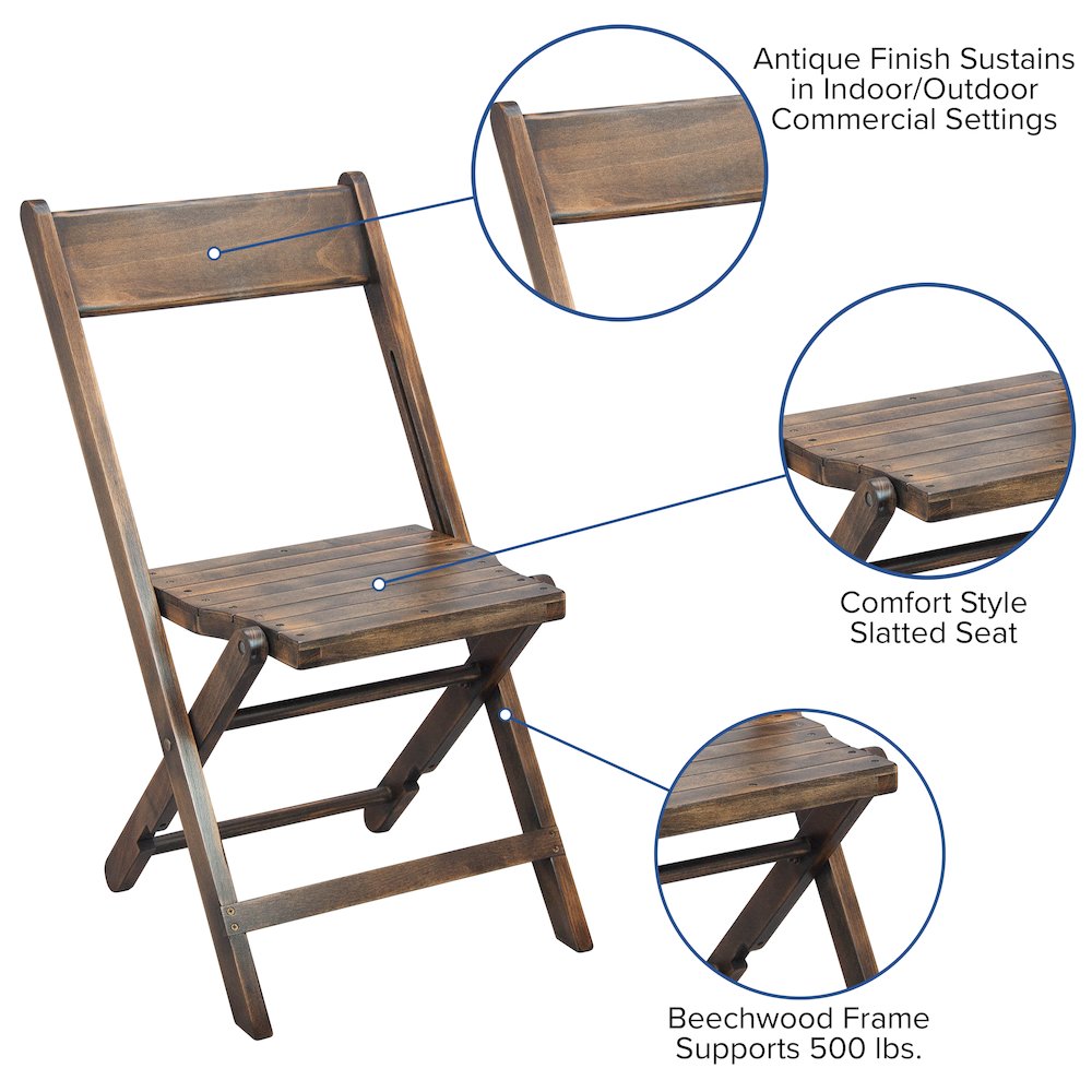 Wooden Folding Chair with Slatted Seat and Beechwood Frame, Antique Black. Picture 6