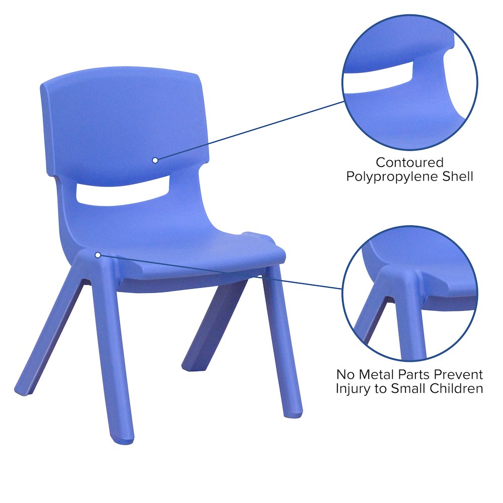 4 Pack Blue Plastic Stackable School Chair with 12'' Seat Height. Picture 6