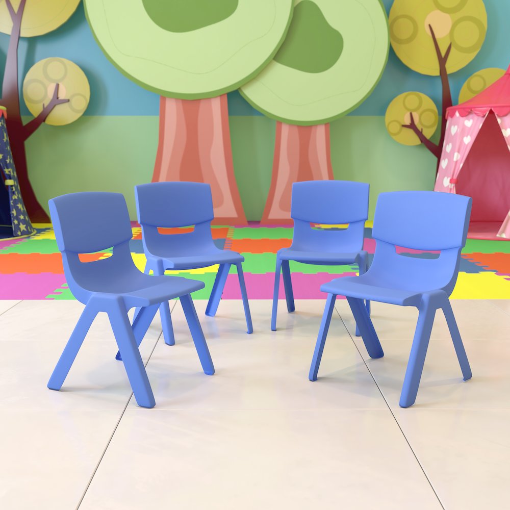 4 Pack Blue Plastic Stackable School Chair with 12'' Seat Height. Picture 2