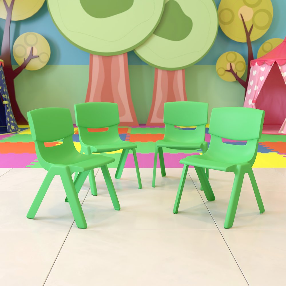 4 Pack Green Plastic Stackable School Chair with 12'' Seat Height. Picture 2