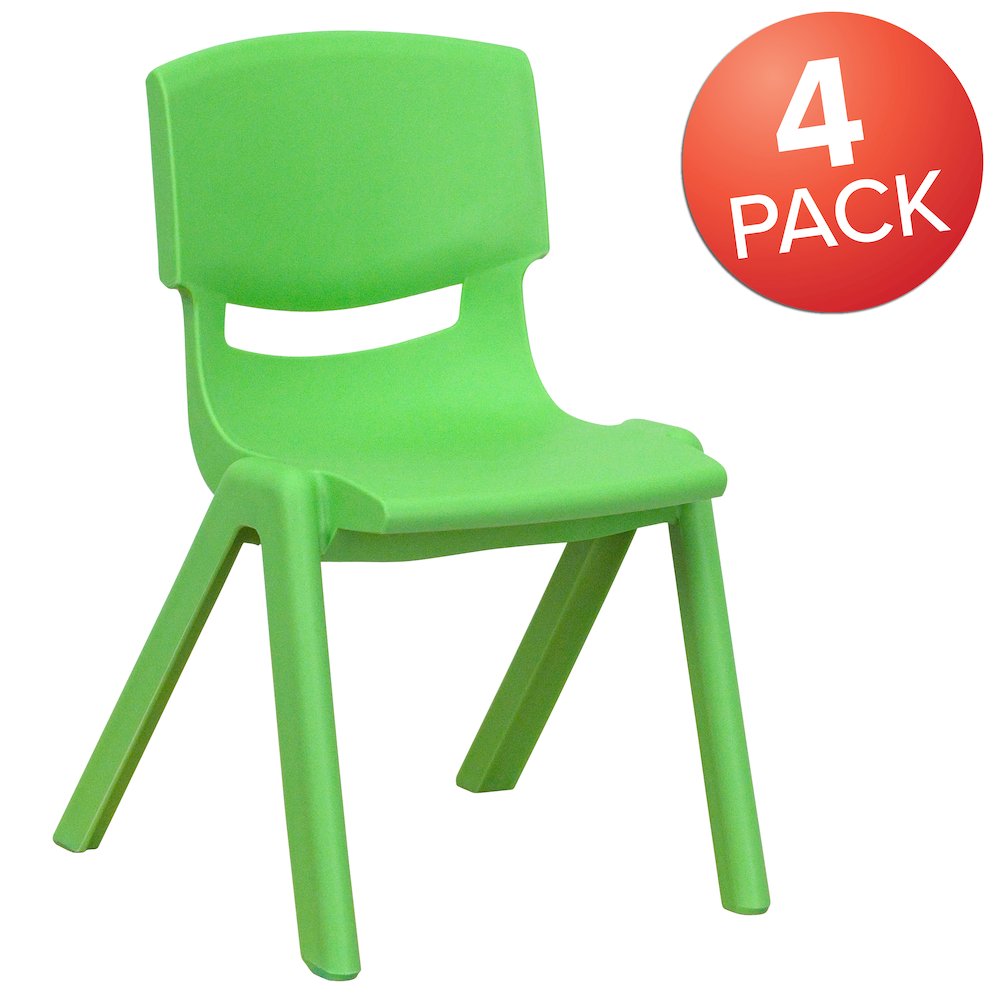 4 Pack Green Plastic Stackable School Chair with 12'' Seat Height. Picture 1