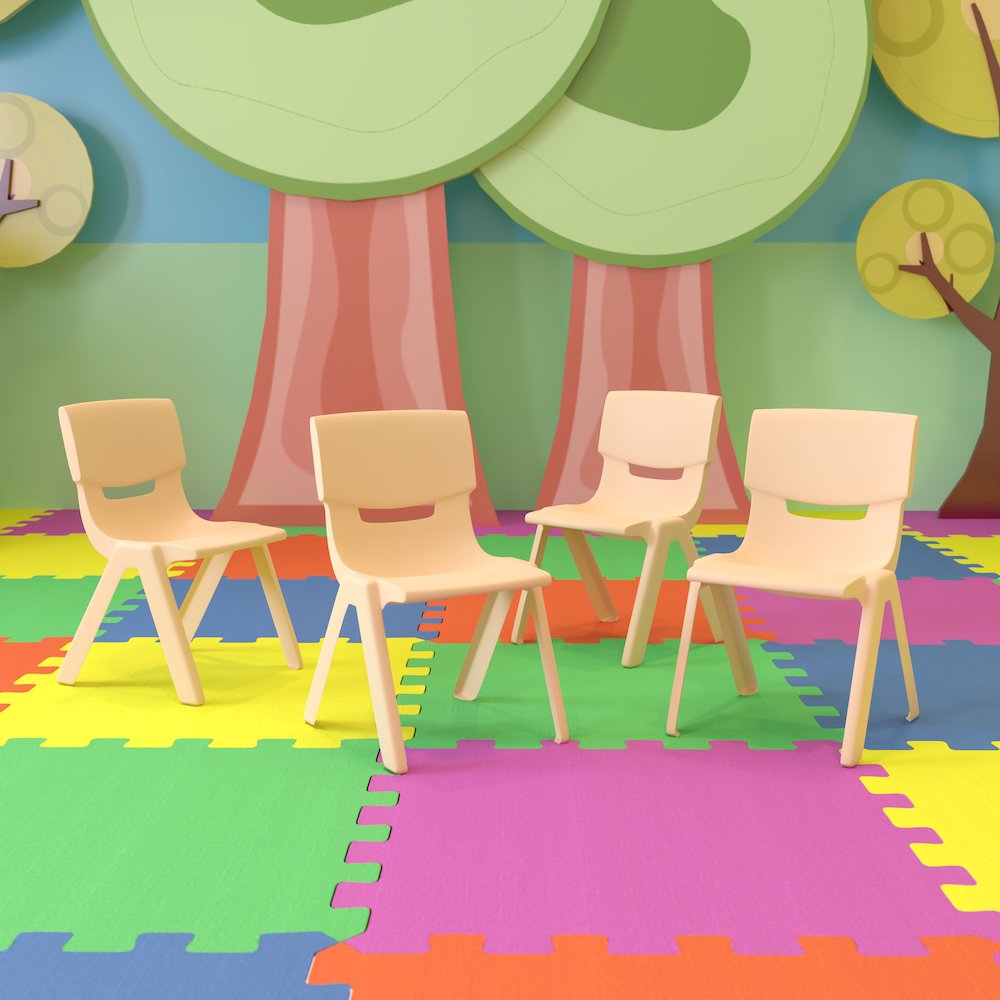 4 Pack Natural Plastic Stackable School Chair with 12'' Seat Height. Picture 2