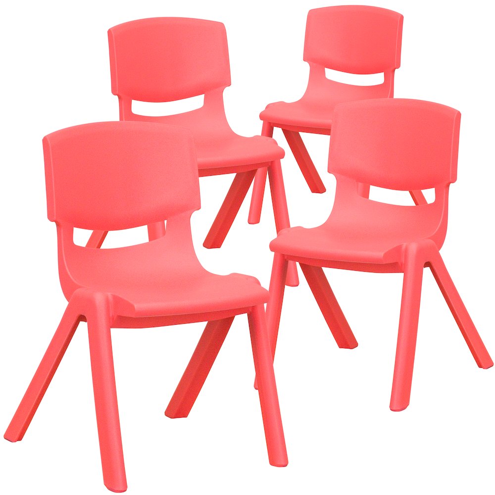4 Pack Red Plastic Stackable School Chair with 12'' Seat Height. Picture 3