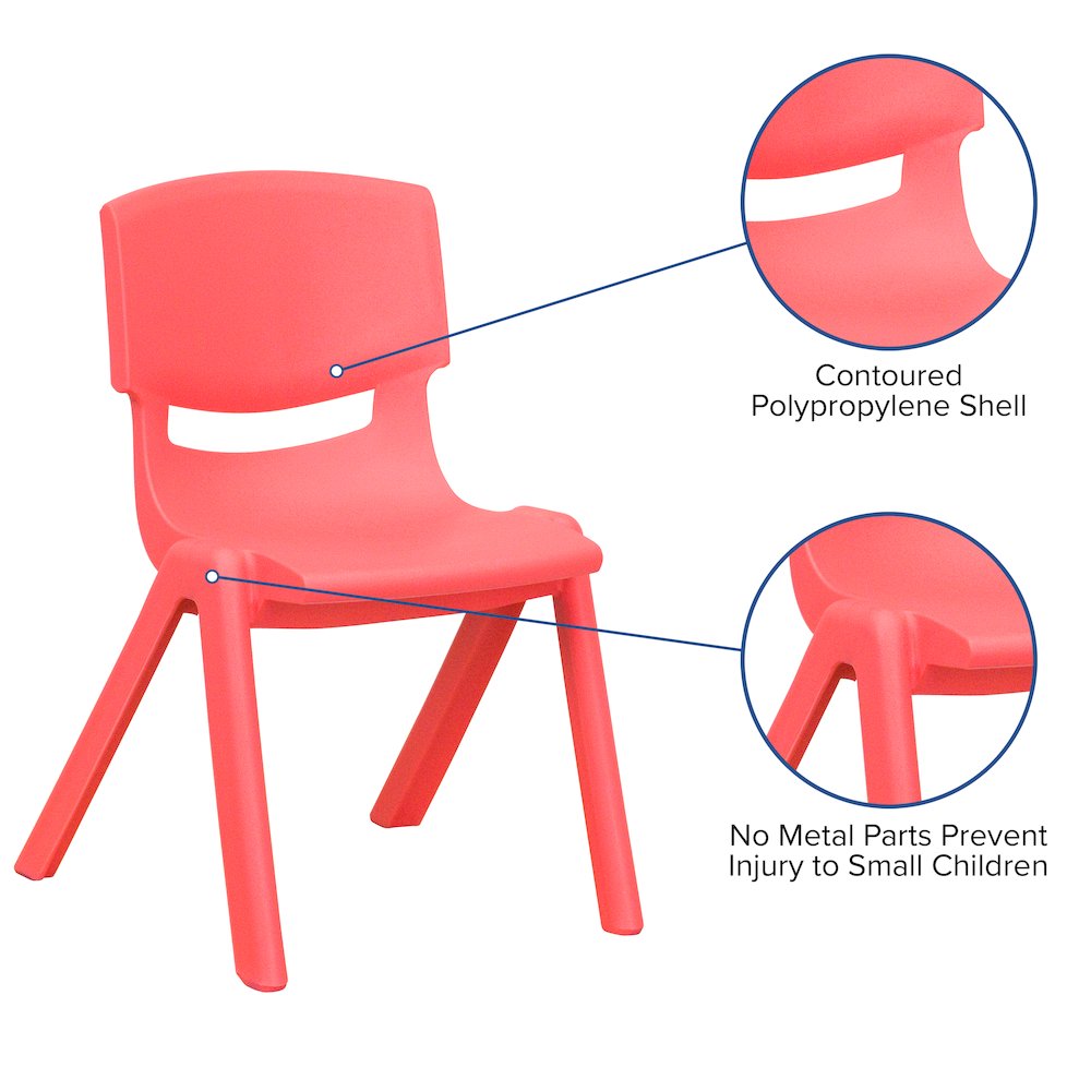 4 Pack Red Plastic Stackable School Chair with 12'' Seat Height. Picture 6
