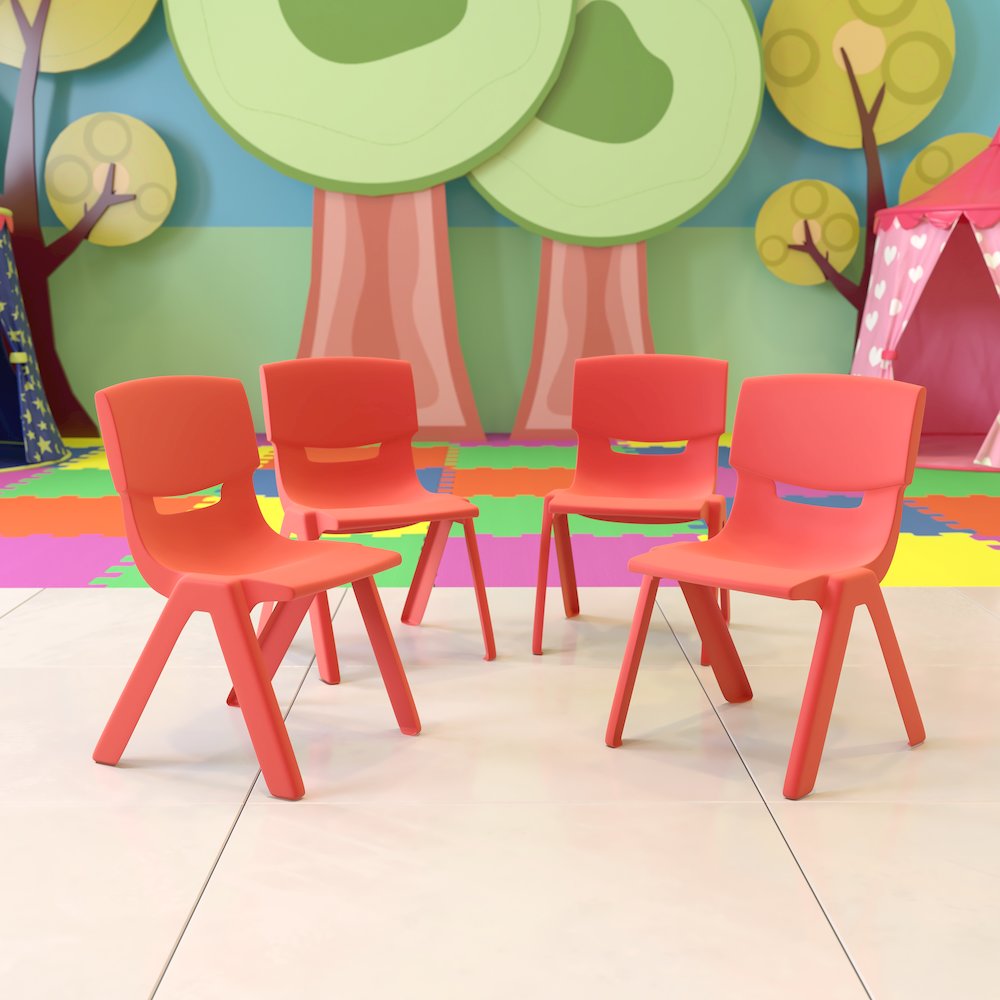 4 Pack Red Plastic Stackable School Chair with 12'' Seat Height. Picture 2