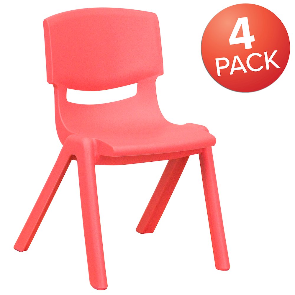 4 Pack Red Plastic Stackable School Chair with 12'' Seat Height. Picture 1