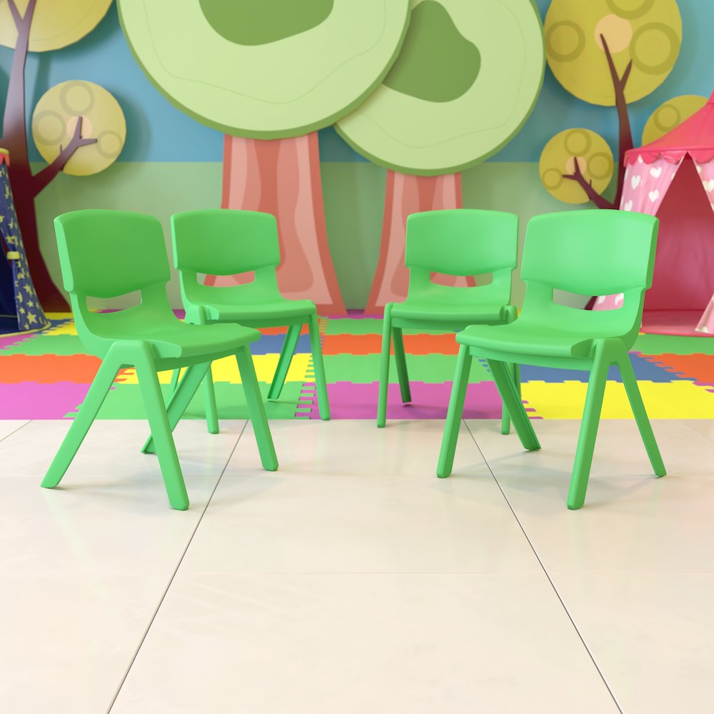 4 Pack Green Plastic Stackable School Chair with 15.5'' Seat Height. Picture 2
