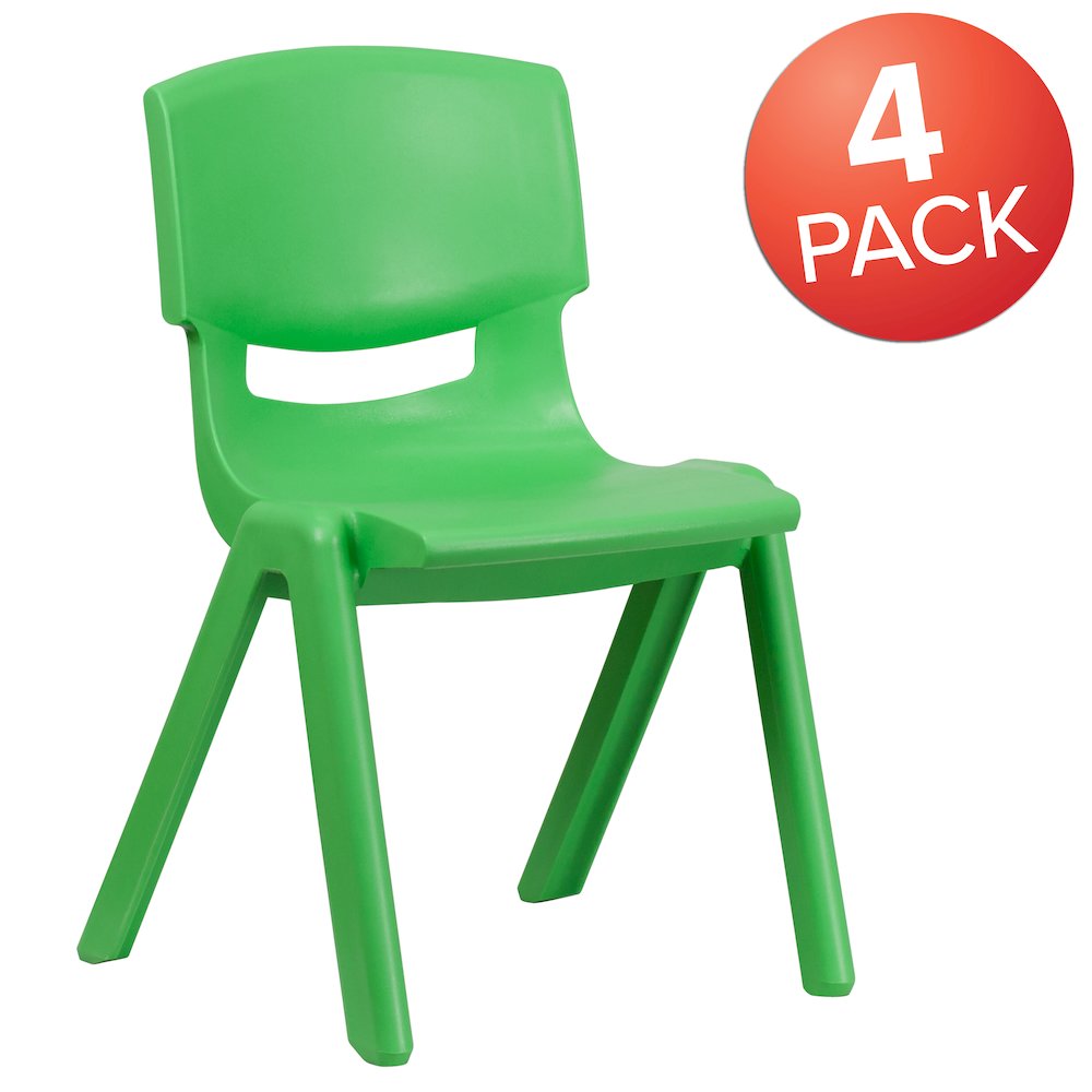 4 Pack Green Plastic Stackable School Chair with 15.5'' Seat Height. Picture 1